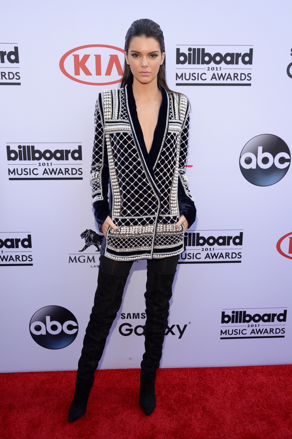 LAS VEGAS, NV - MAY 17: TV personality Kendall Jenner, wearing Balmain x H&M, attends the 2015 Billboard Music Awards at MGM Grand Garden Arena on May 17, 2015 in Las Vegas, Nevada. (Photo by Kevin Mazur/BMA2015/WireImage)